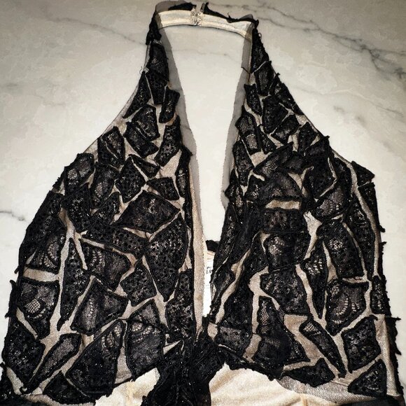 Vintage beaded Black Lace Halter Top new - Picture 1 of 4